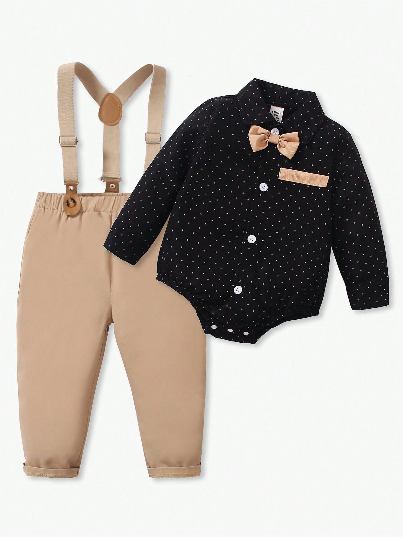 St. Patrick's Day Outfit: Baby Boy Polka Dot Bow Tie Shirt & Suspender Pants Set
