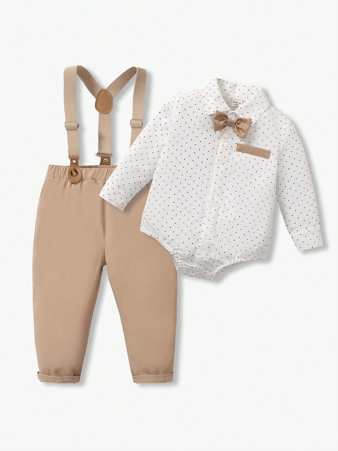 St. Patrick's Day Outfit: Baby Boy Polka Dot Bow Tie Shirt & Suspender Pants Set