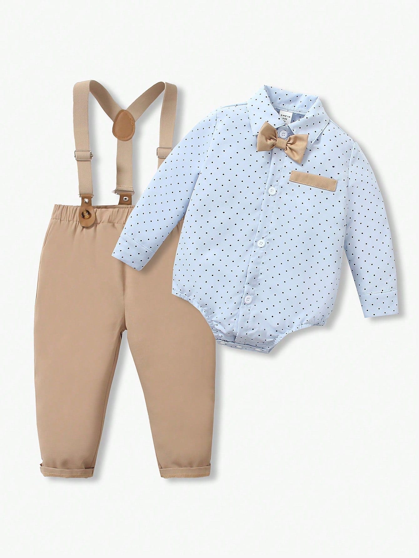 St. Patrick's Day Outfit: Baby Boy Polka Dot Bow Tie Shirt & Suspender Pants Set