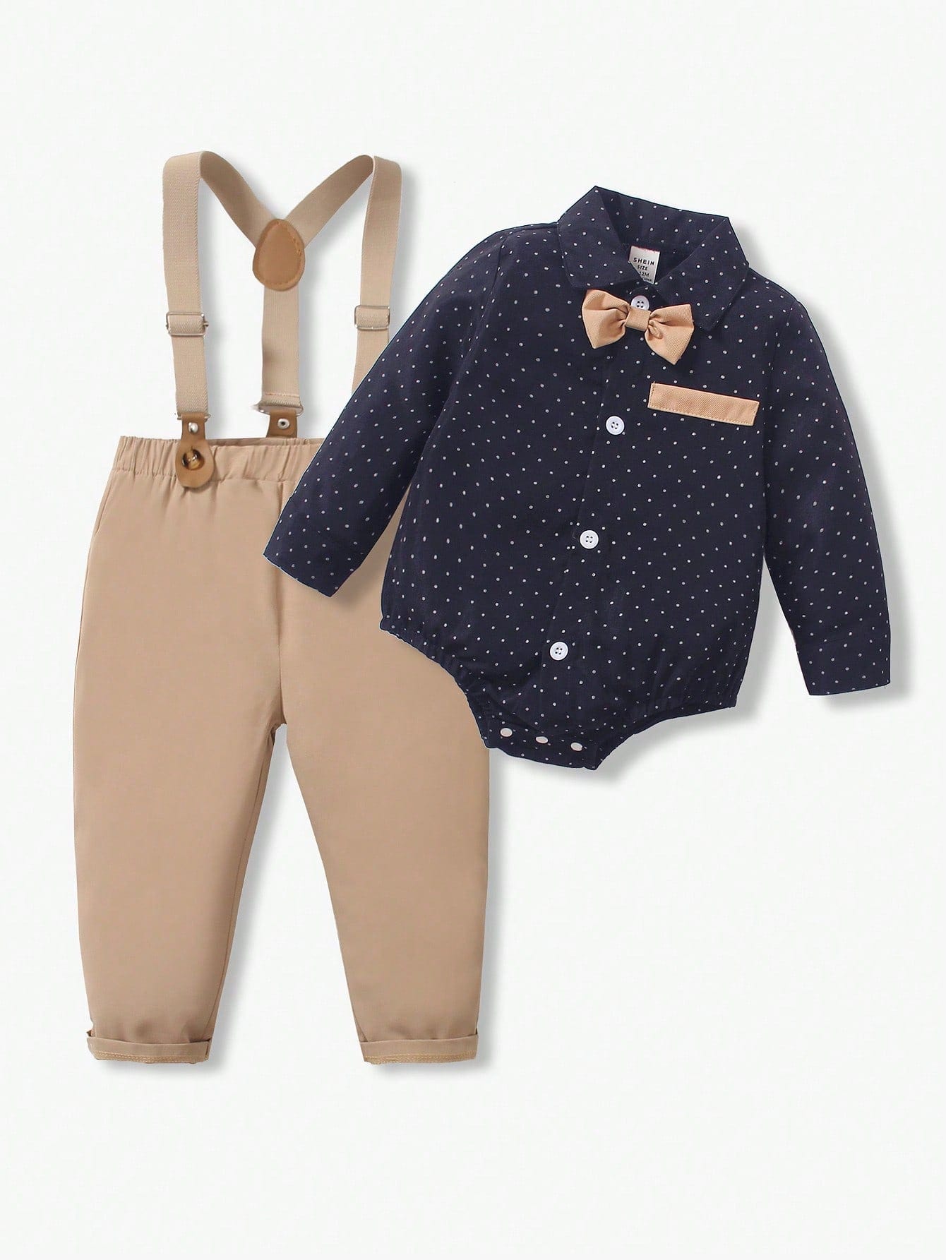 St. Patrick's Day Outfit: Baby Boy Polka Dot Bow Tie Shirt & Suspender Pants Set