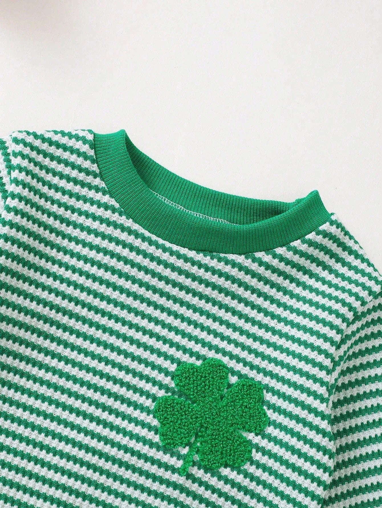 Adorable St. Patrick's Day Outfit: Clover Embroidered Green Striped Romper