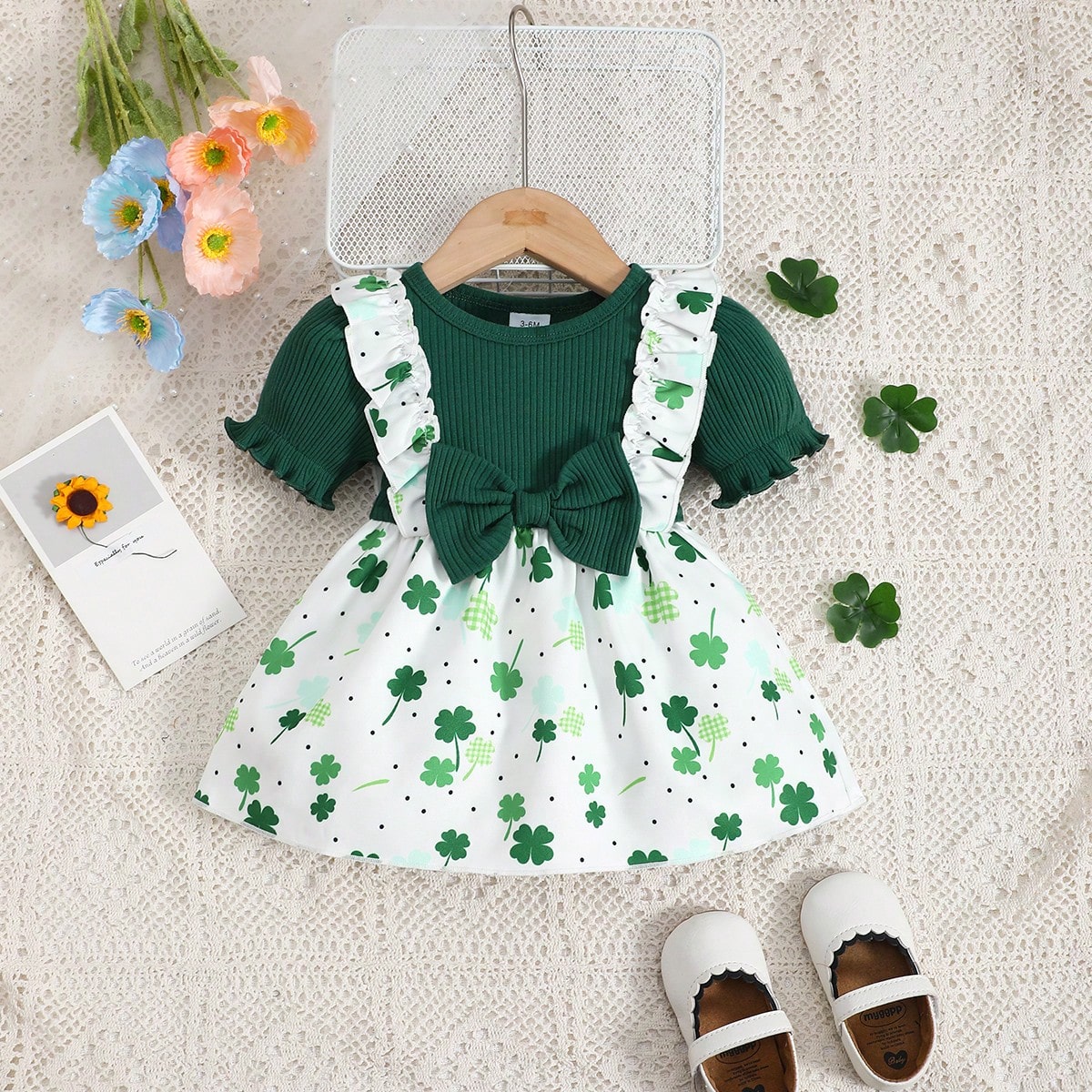 Charming St. Patrick's Day Outfit: Green Ruffle Dress for Girls