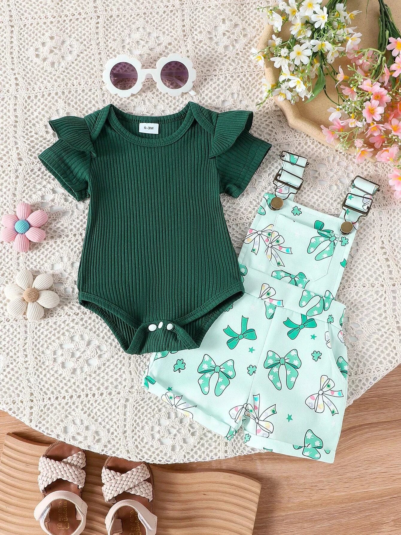 Adorable St. Patrick's Day Outfit for Baby Girls - Cute Romper & Bib Pants Set