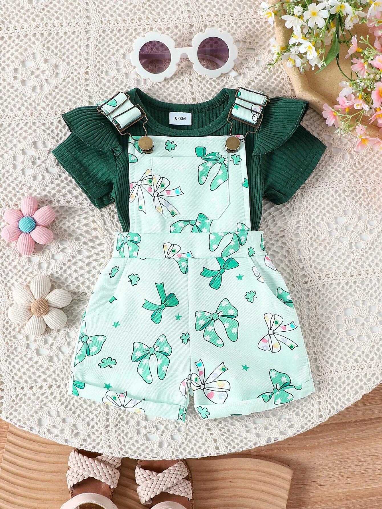 Adorable St. Patrick's Day Outfit for Baby Girls - Cute Romper & Bib Pants Set