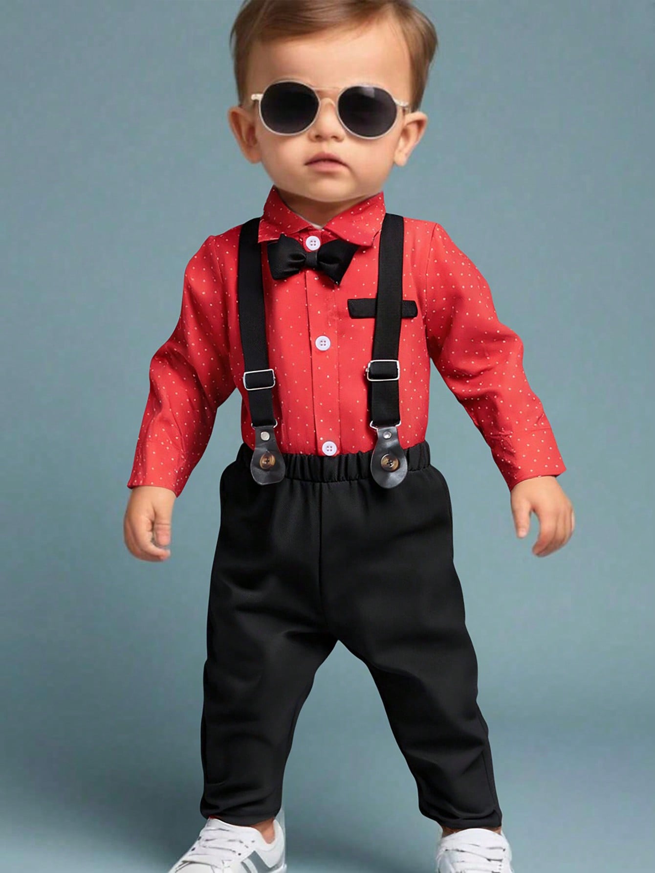 St. Patrick's Day Outfit: Baby Boy Polka Dot Bow Tie Shirt & Suspender Pants Set