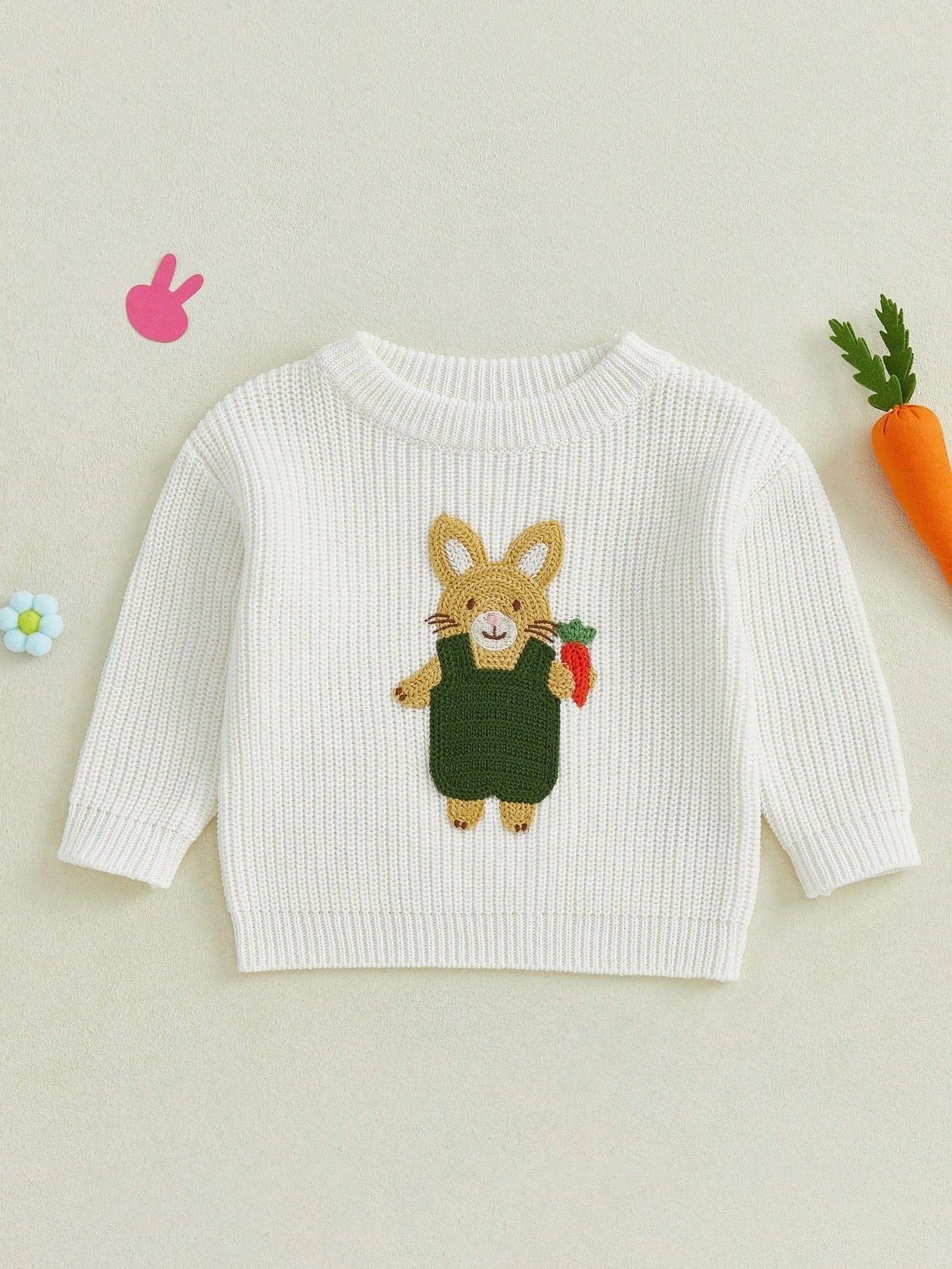Charming Baby Easter Outfit: Bunny Embroidered Pullover Sweater