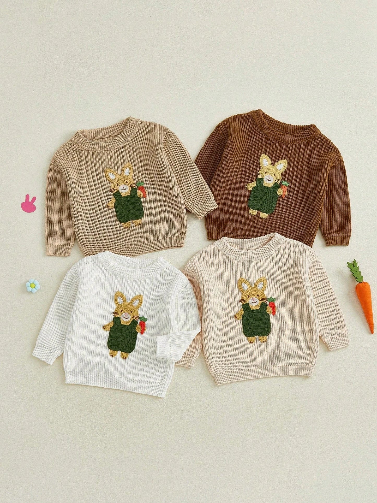 Charming Baby Easter Outfit: Bunny Embroidered Pullover Sweater