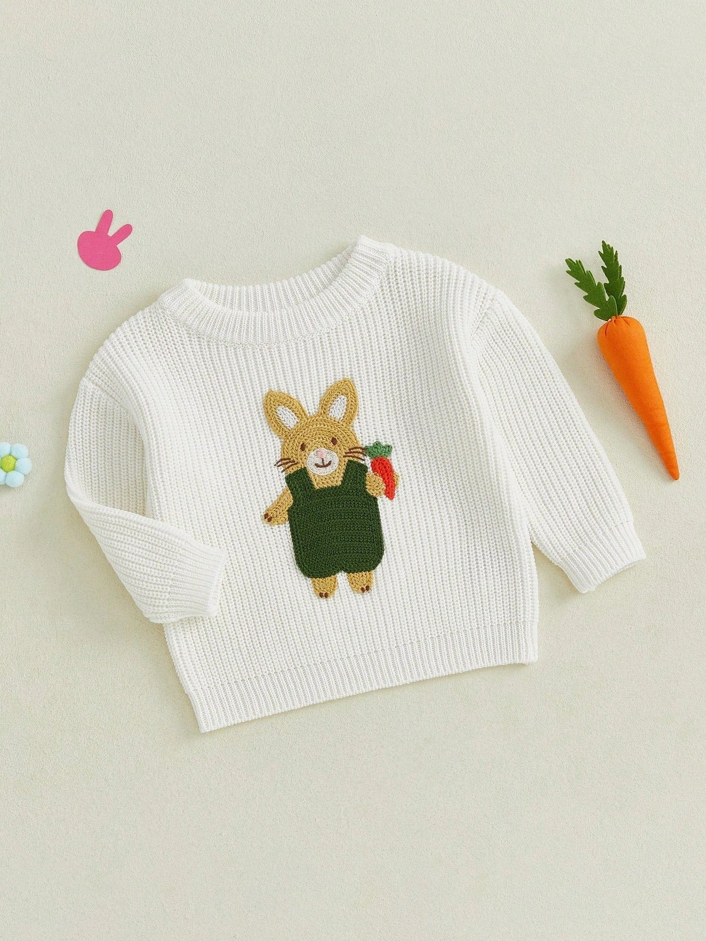 Charming Baby Easter Outfit: Bunny Embroidered Pullover Sweater