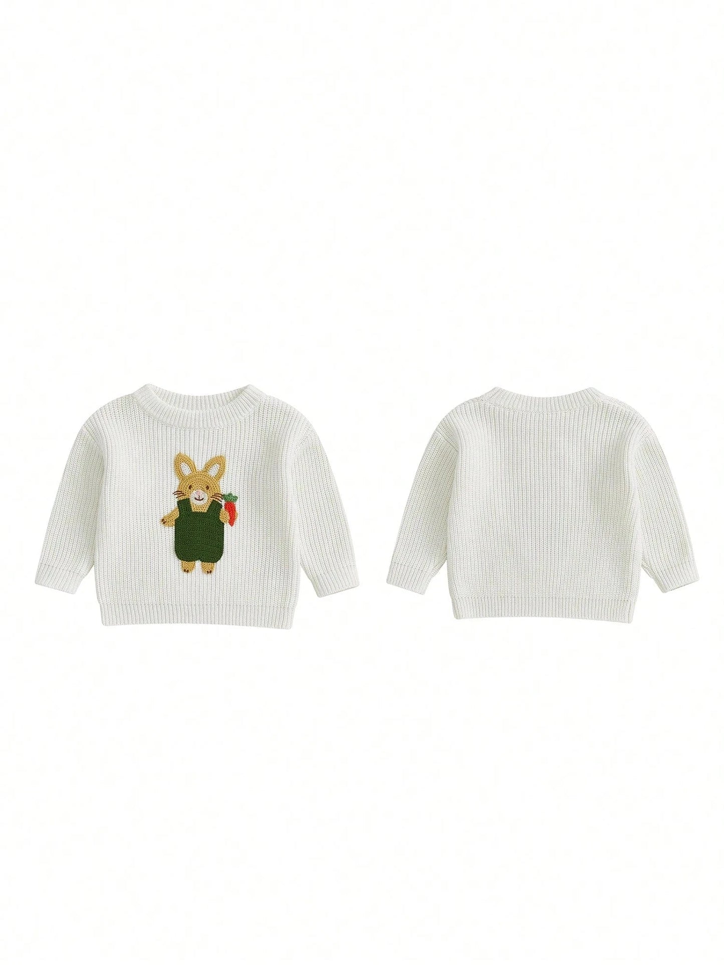Charming Baby Easter Outfit: Bunny Embroidered Pullover Sweater