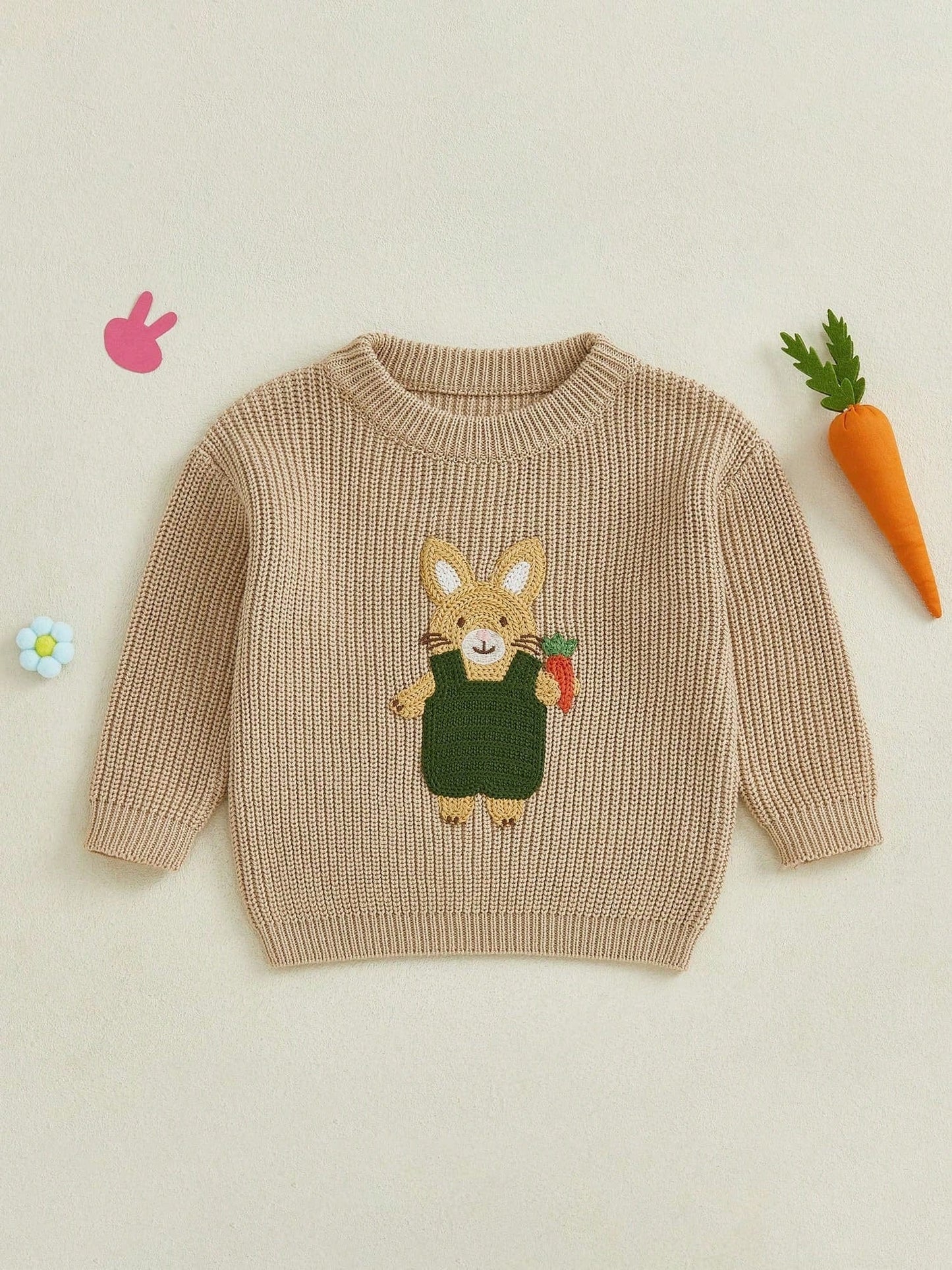 Charming Baby Easter Outfit: Bunny Embroidered Pullover Sweater