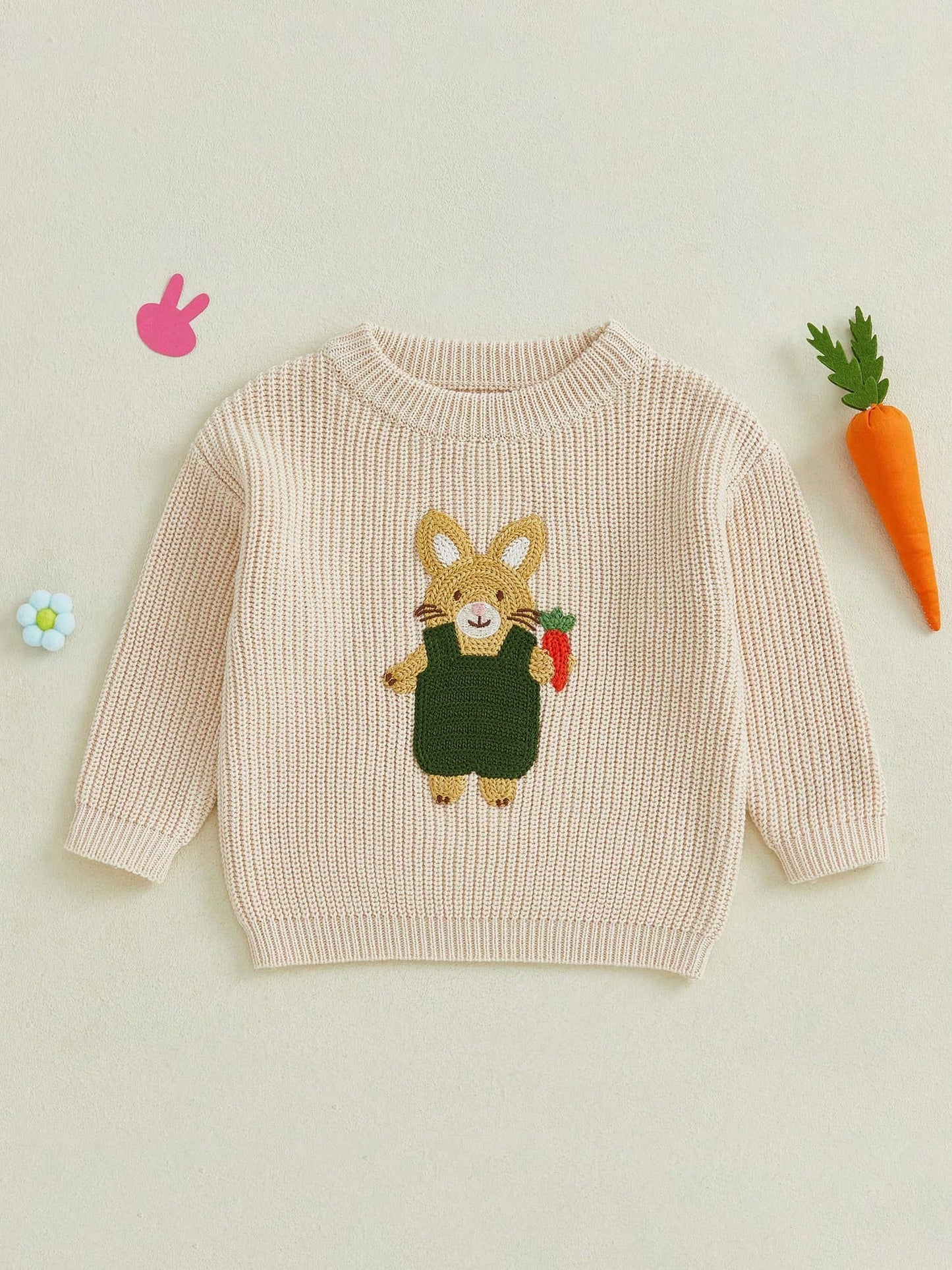 Charming Baby Easter Outfit: Bunny Embroidered Pullover Sweater