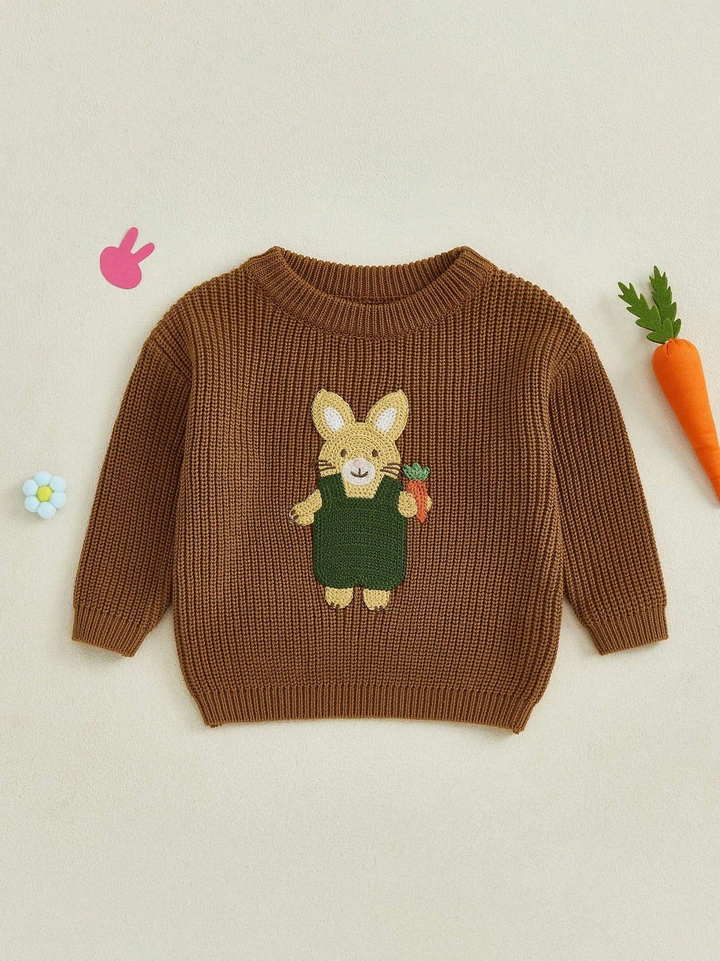 Charming Baby Easter Outfit: Bunny Embroidered Pullover Sweater