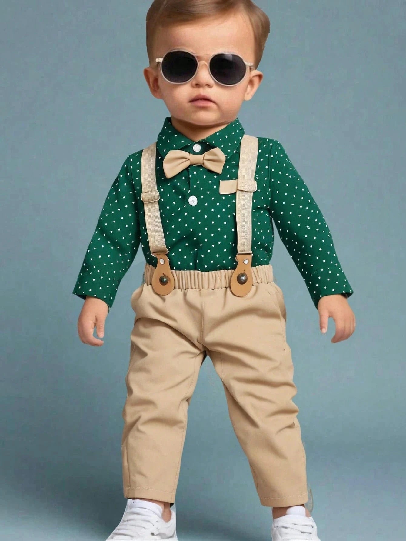 St. Patrick's Day Outfit: Baby Boy Polka Dot Bow Tie Shirt & Suspender Pants Set