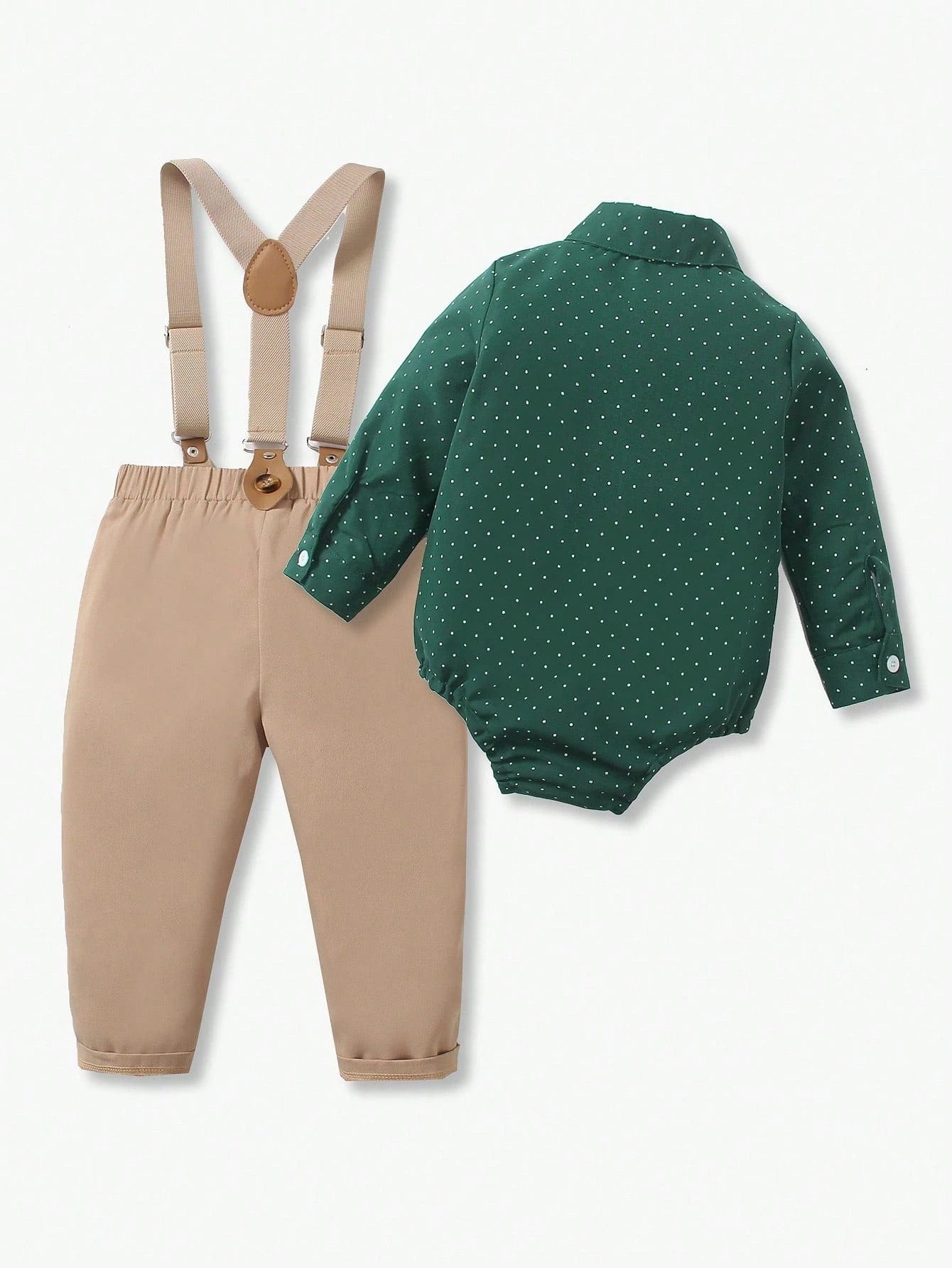 St. Patrick's Day Outfit: Baby Boy Polka Dot Bow Tie Shirt & Suspender Pants Set