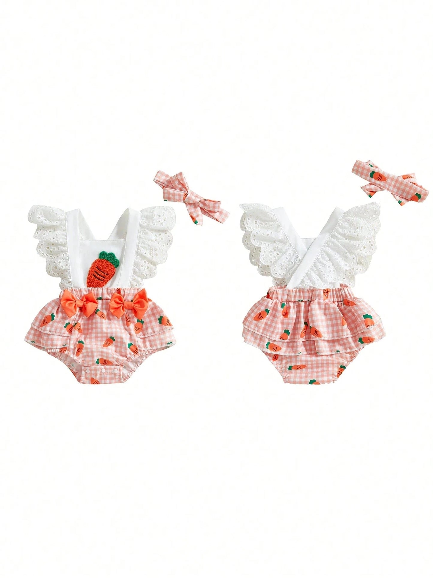 Charming Baby Easter Outfit: Carrot Print Bodysuit with Bow Headband