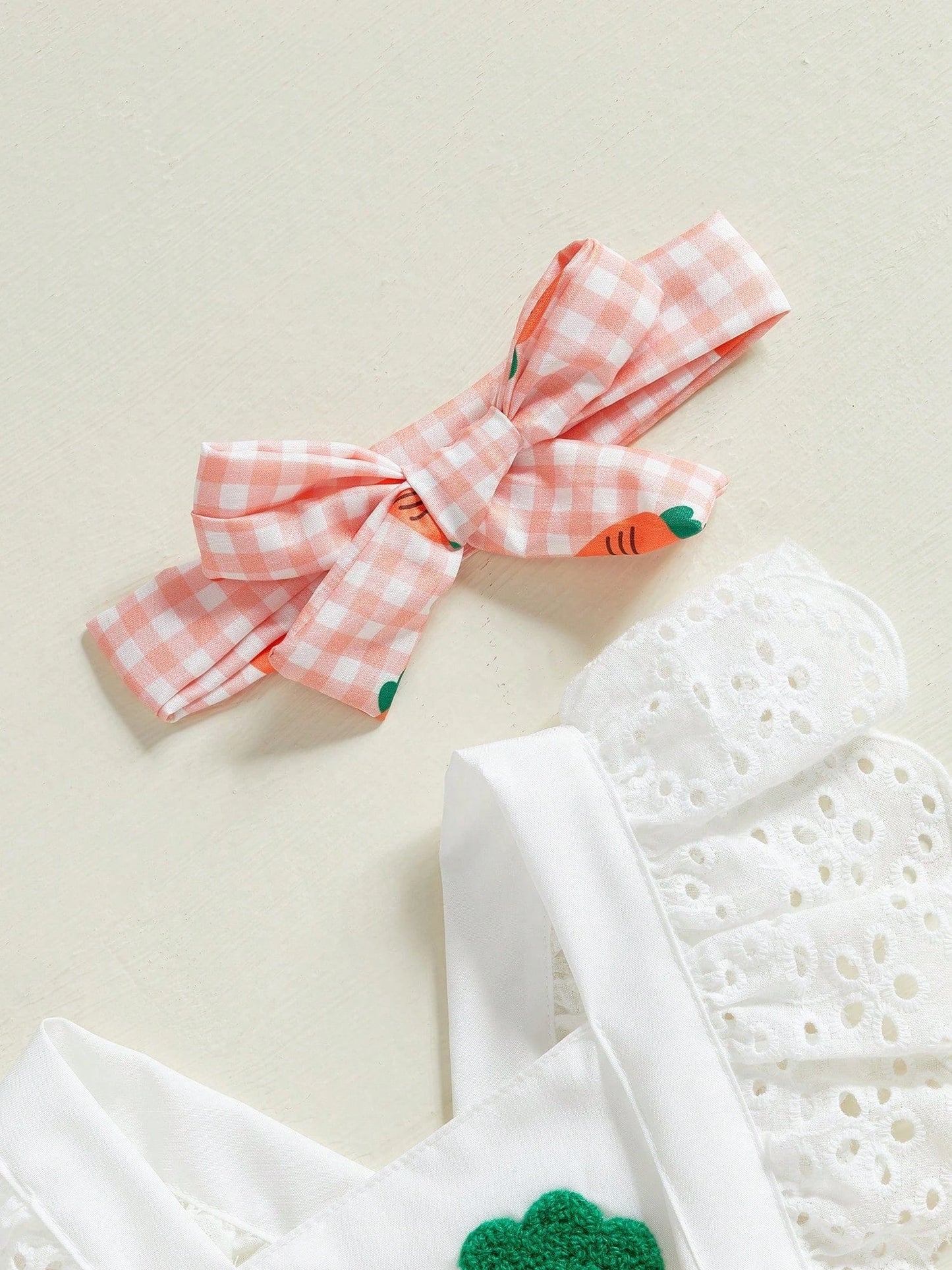 Charming Baby Easter Outfit: Carrot Print Bodysuit with Bow Headband
