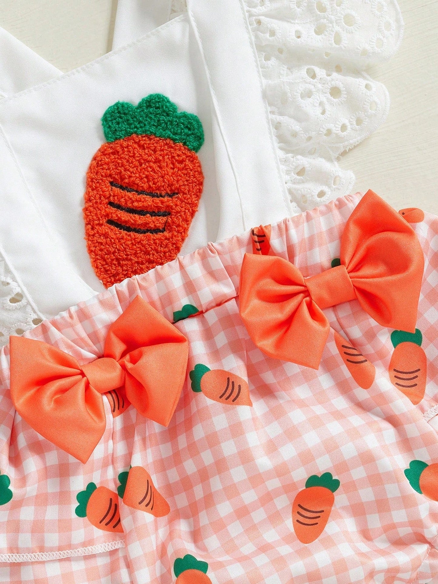 Charming Baby Easter Outfit: Carrot Print Bodysuit with Bow Headband