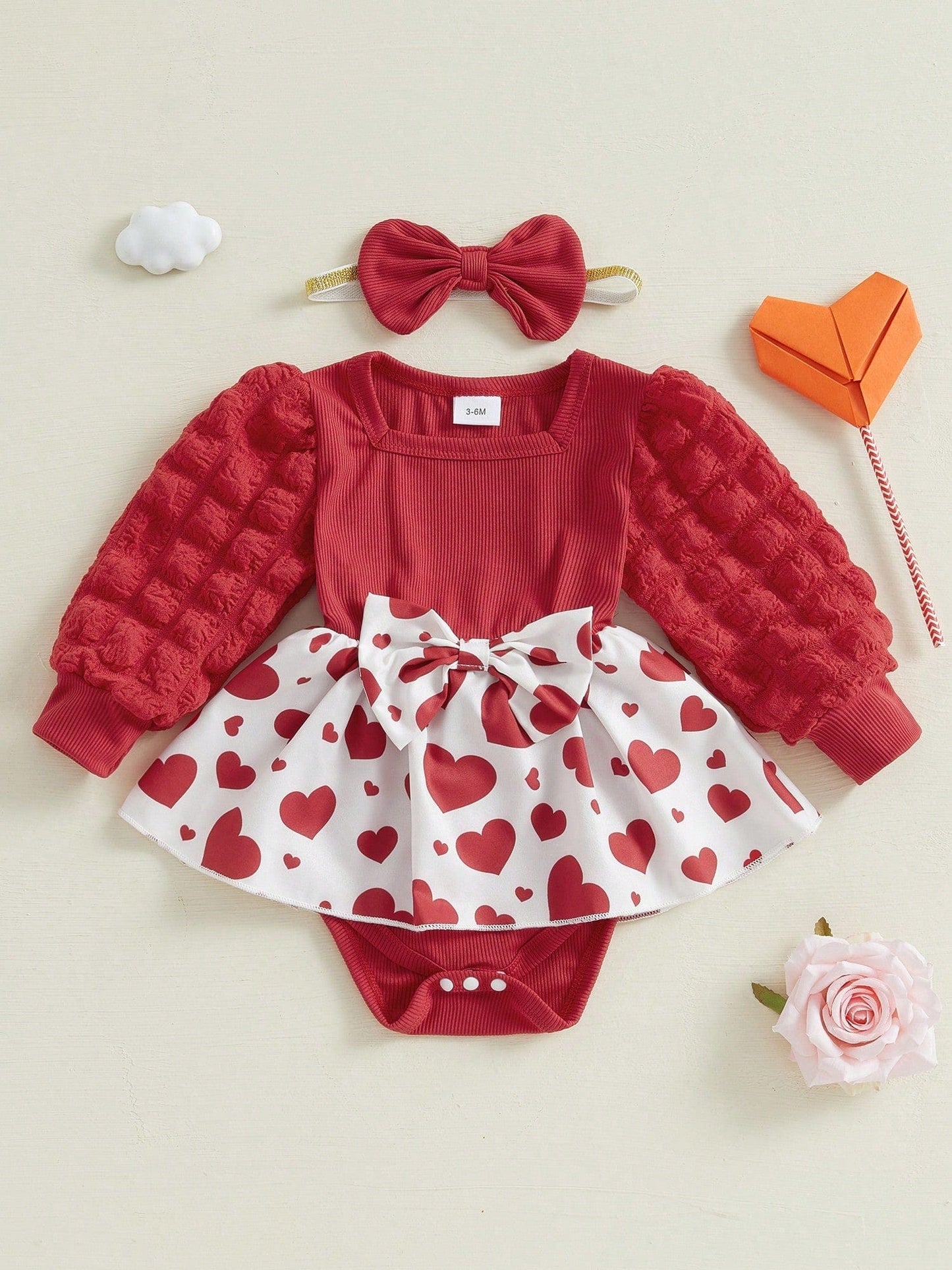 Charming St. Patrick's Day Outfit: Long Puff Sleeve Romper Dress with Headband for Newborns