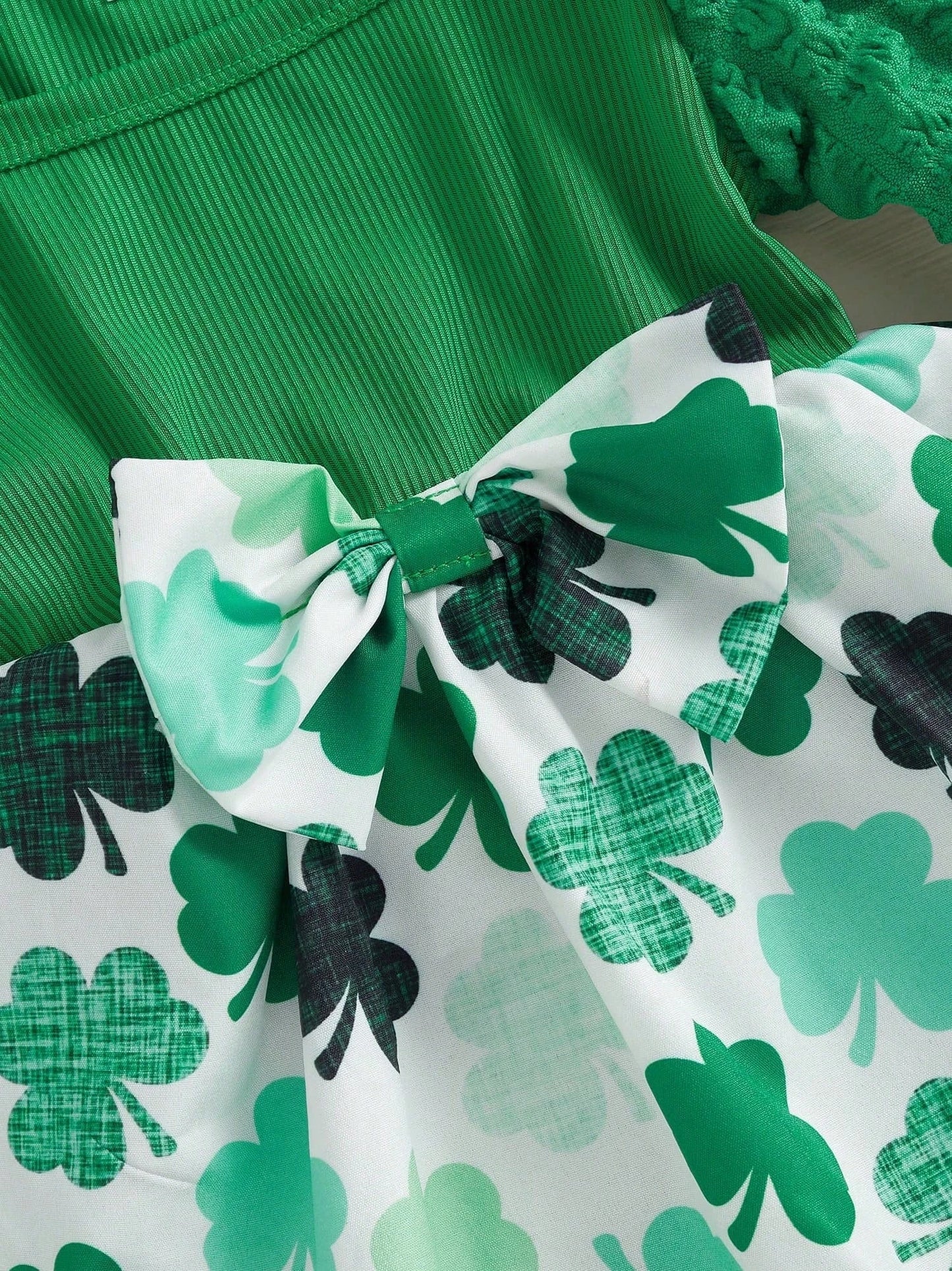 Charming St. Patrick's Day Outfit: Long Puff Sleeve Romper Dress with Headband for Newborns
