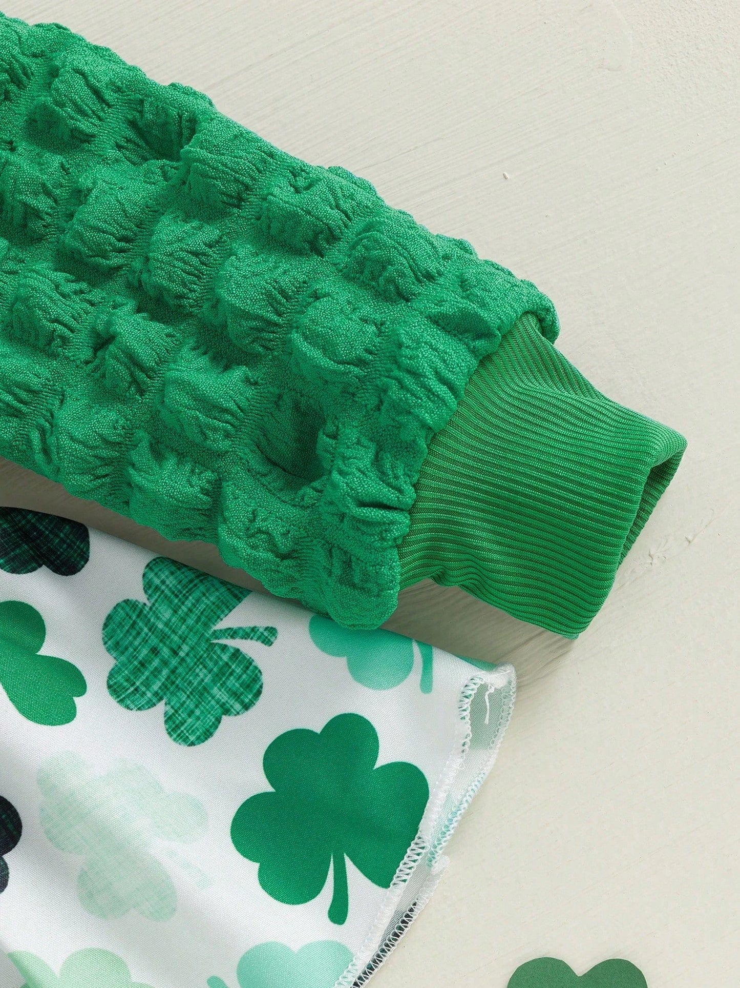 Charming St. Patrick's Day Outfit: Long Puff Sleeve Romper Dress with Headband for Newborns
