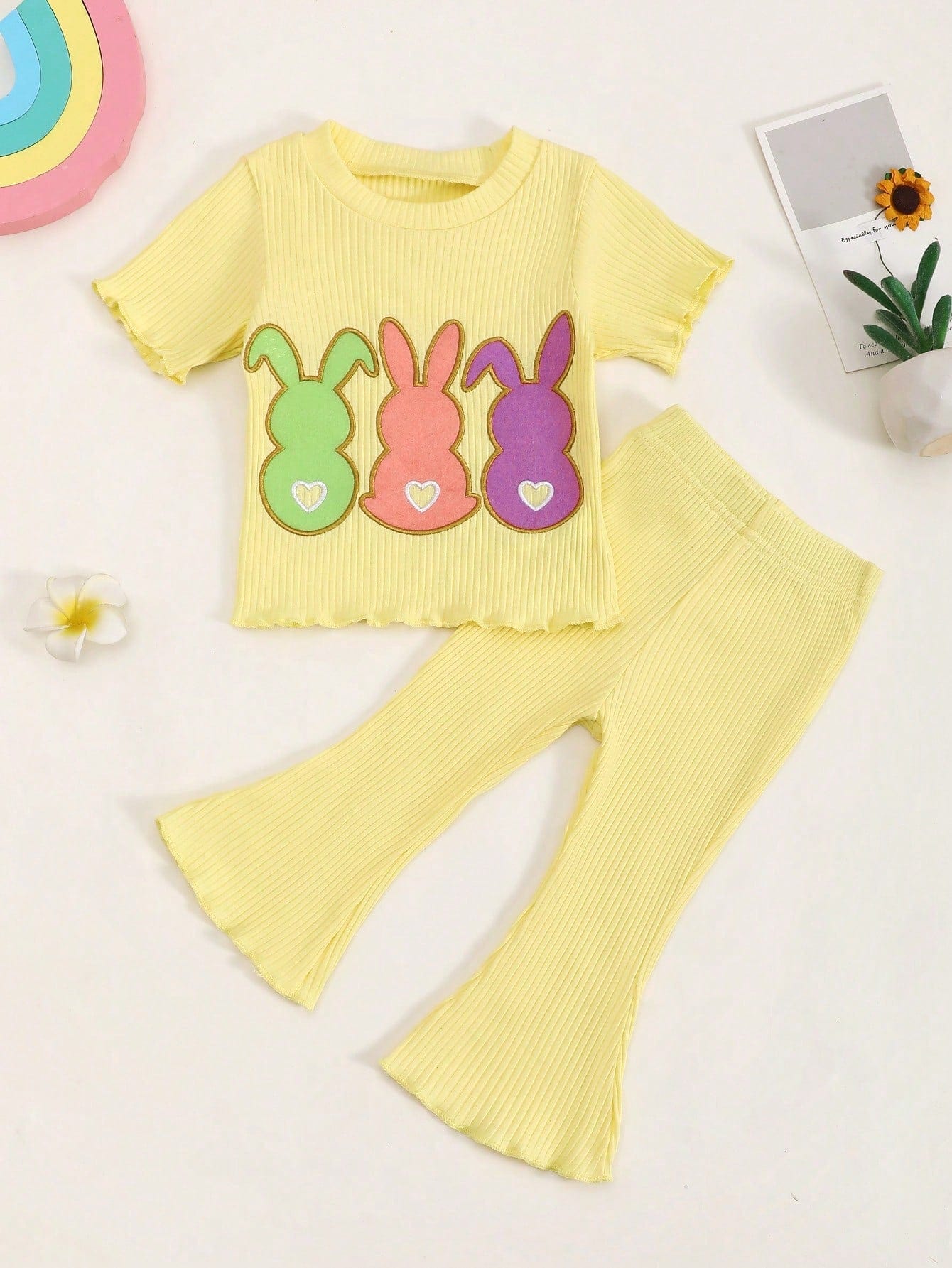 Adorable Baby Easter Outfit: Cute Rabbit Embroidery Set