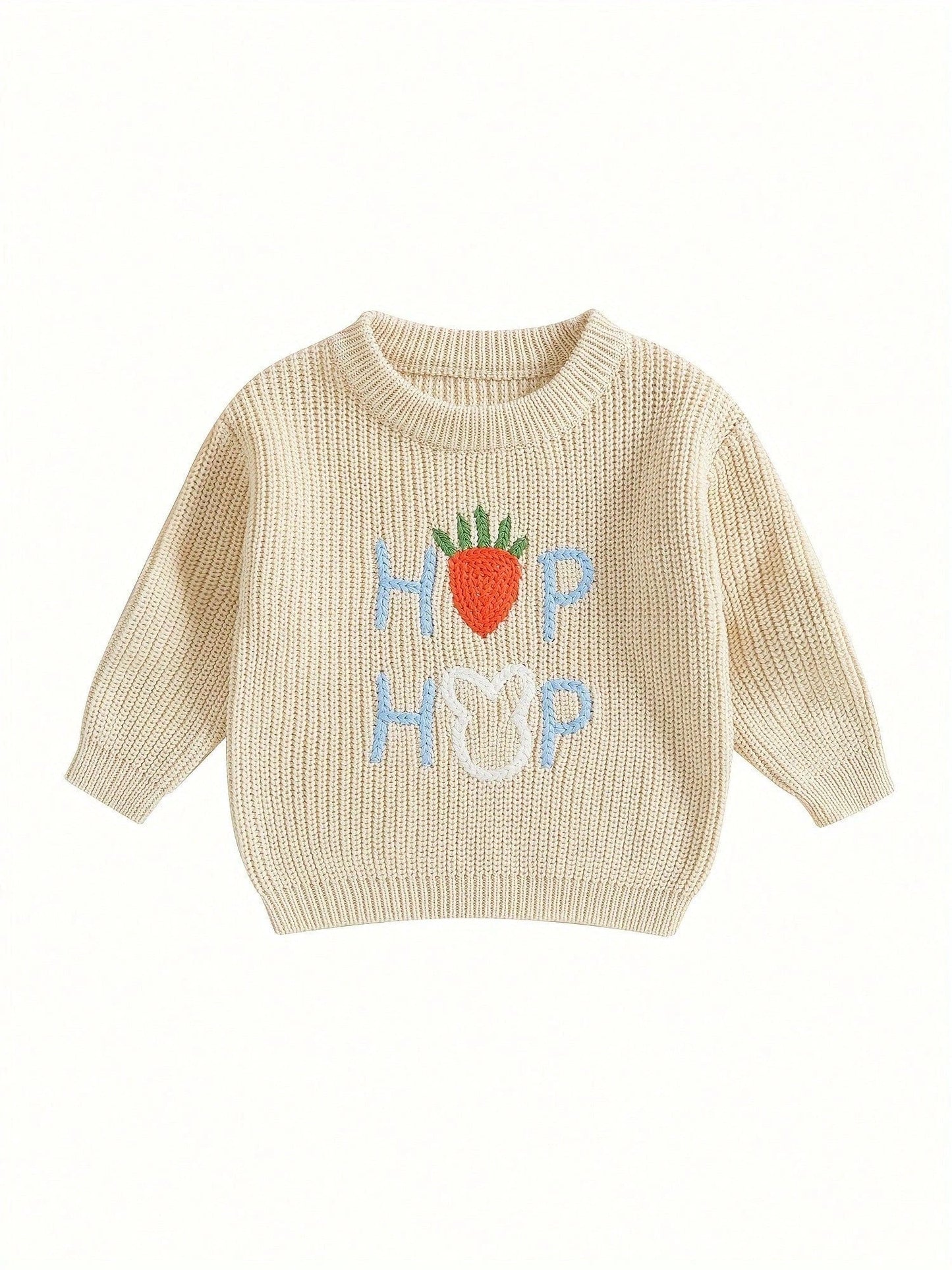 Charming Baby Easter Outfit: Strawberry Letter Pattern Knit Sweater