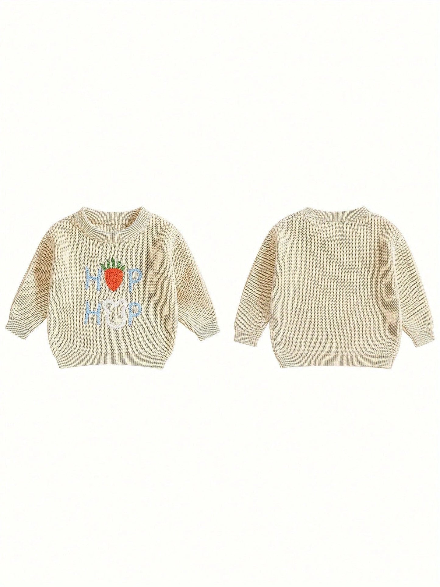 Charming Baby Easter Outfit: Strawberry Letter Pattern Knit Sweater