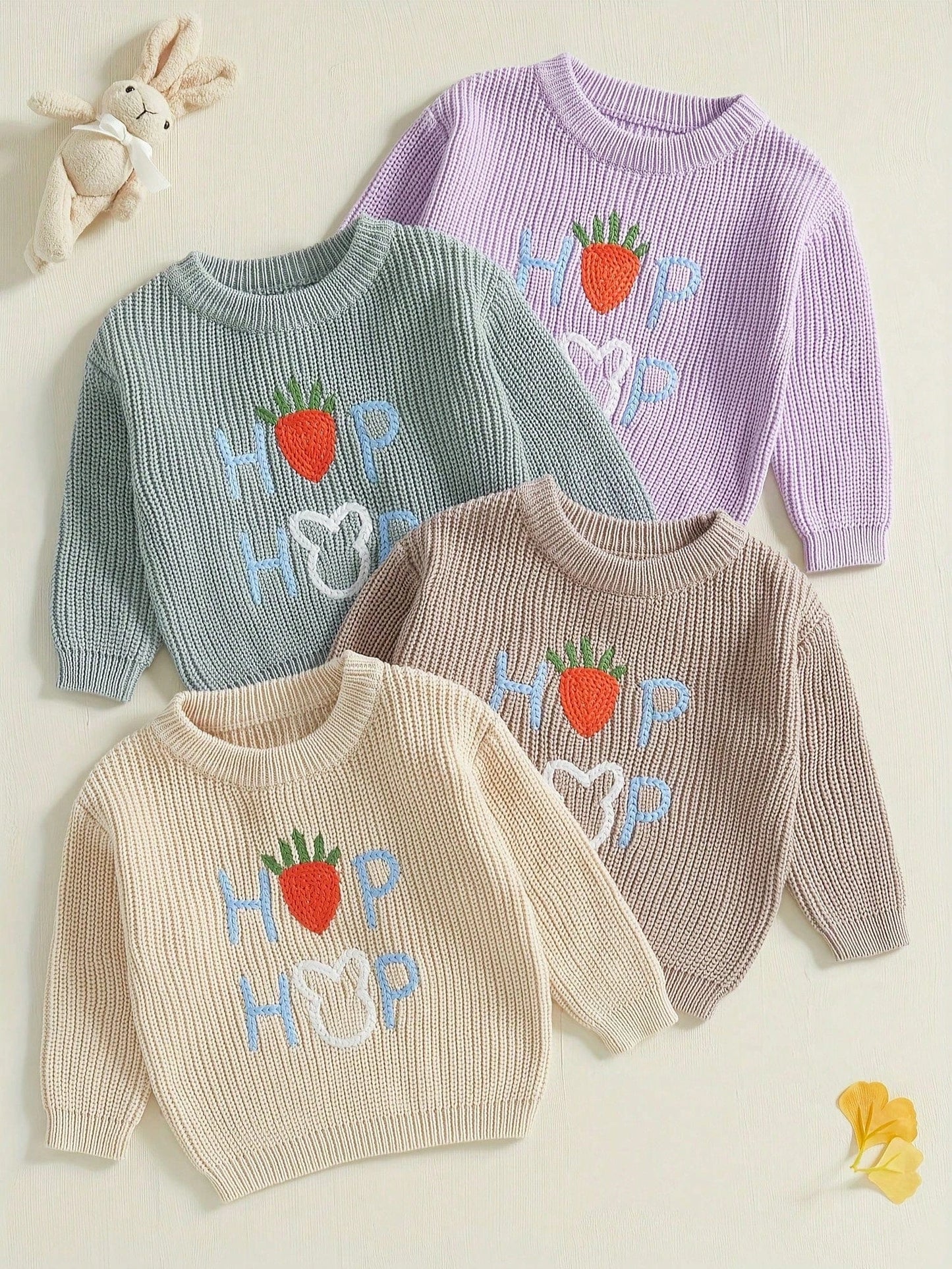 Charming Baby Easter Outfit: Strawberry Letter Pattern Knit Sweater