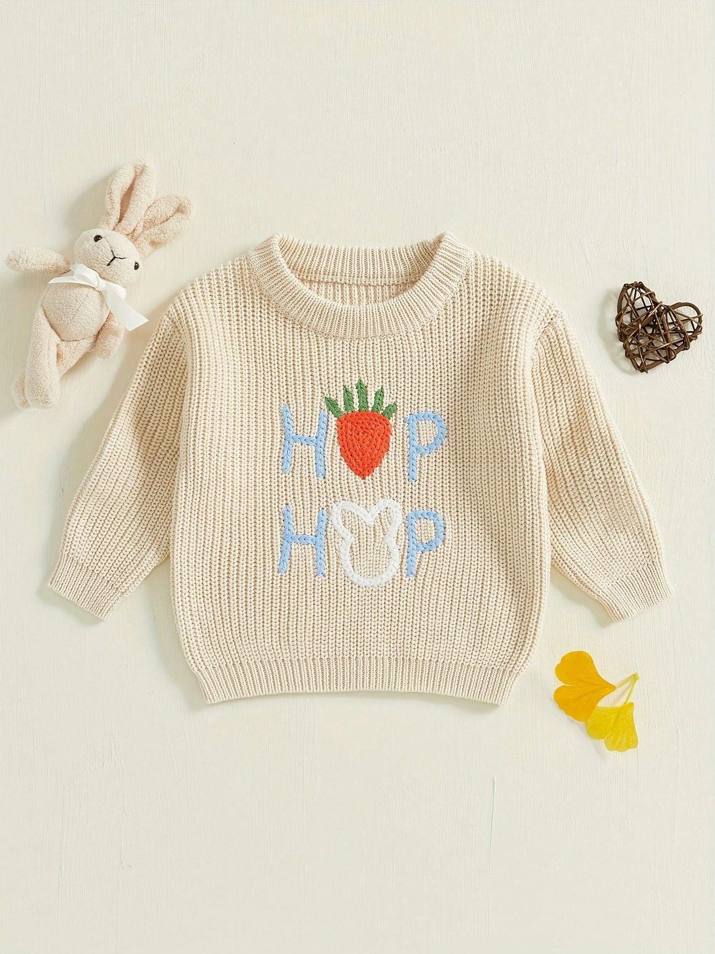 Charming Baby Easter Outfit: Strawberry Letter Pattern Knit Sweater