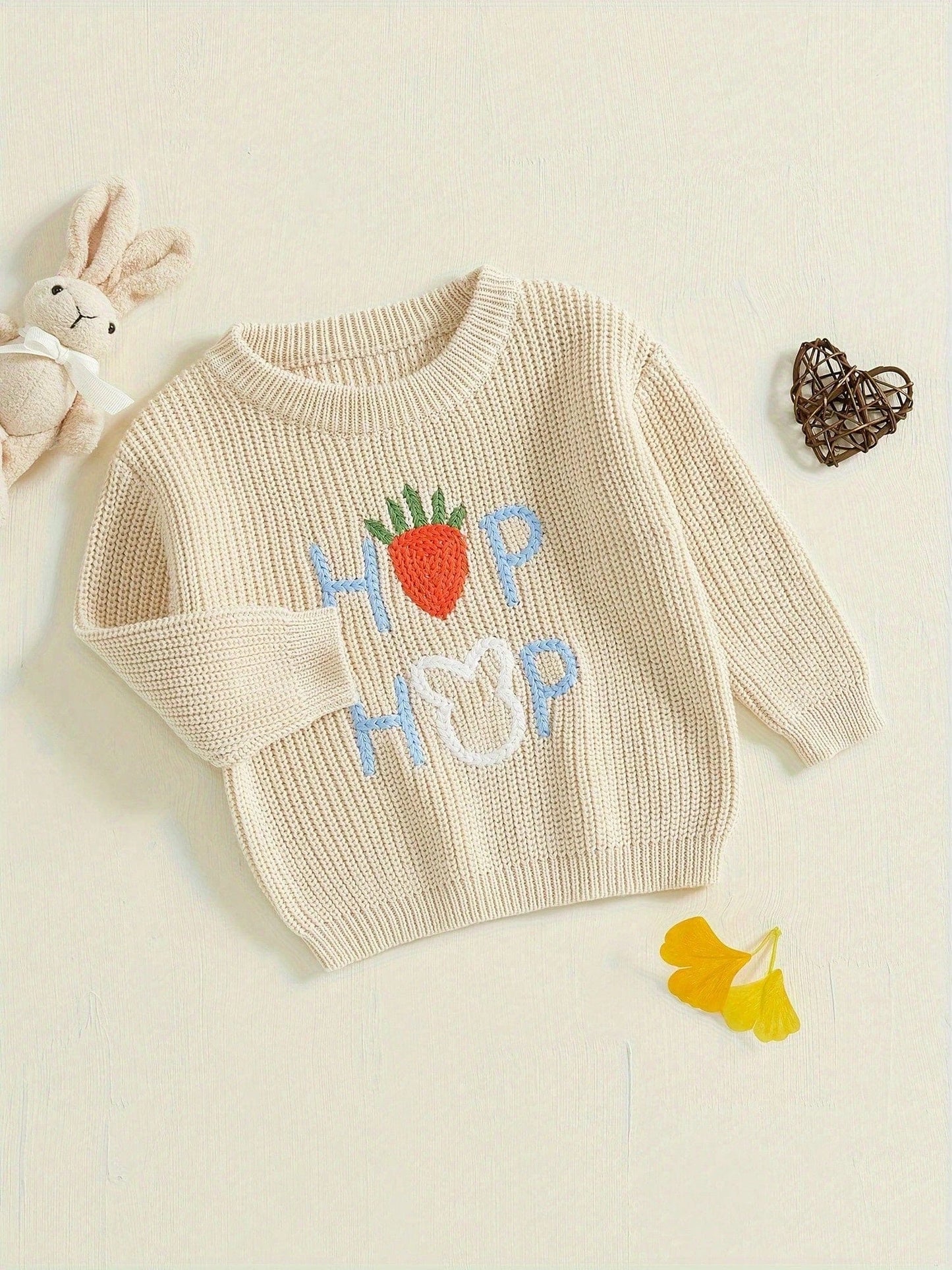 Charming Baby Easter Outfit: Strawberry Letter Pattern Knit Sweater
