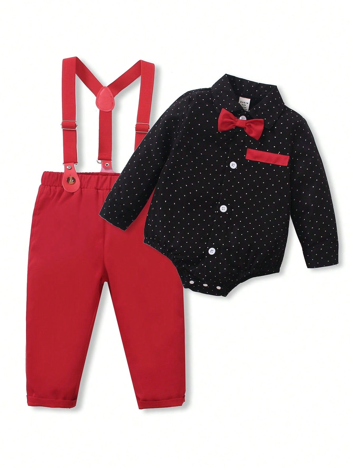 St. Patrick's Day Outfit: Baby Boy Polka Dot Bow Tie Shirt & Suspender Pants Set