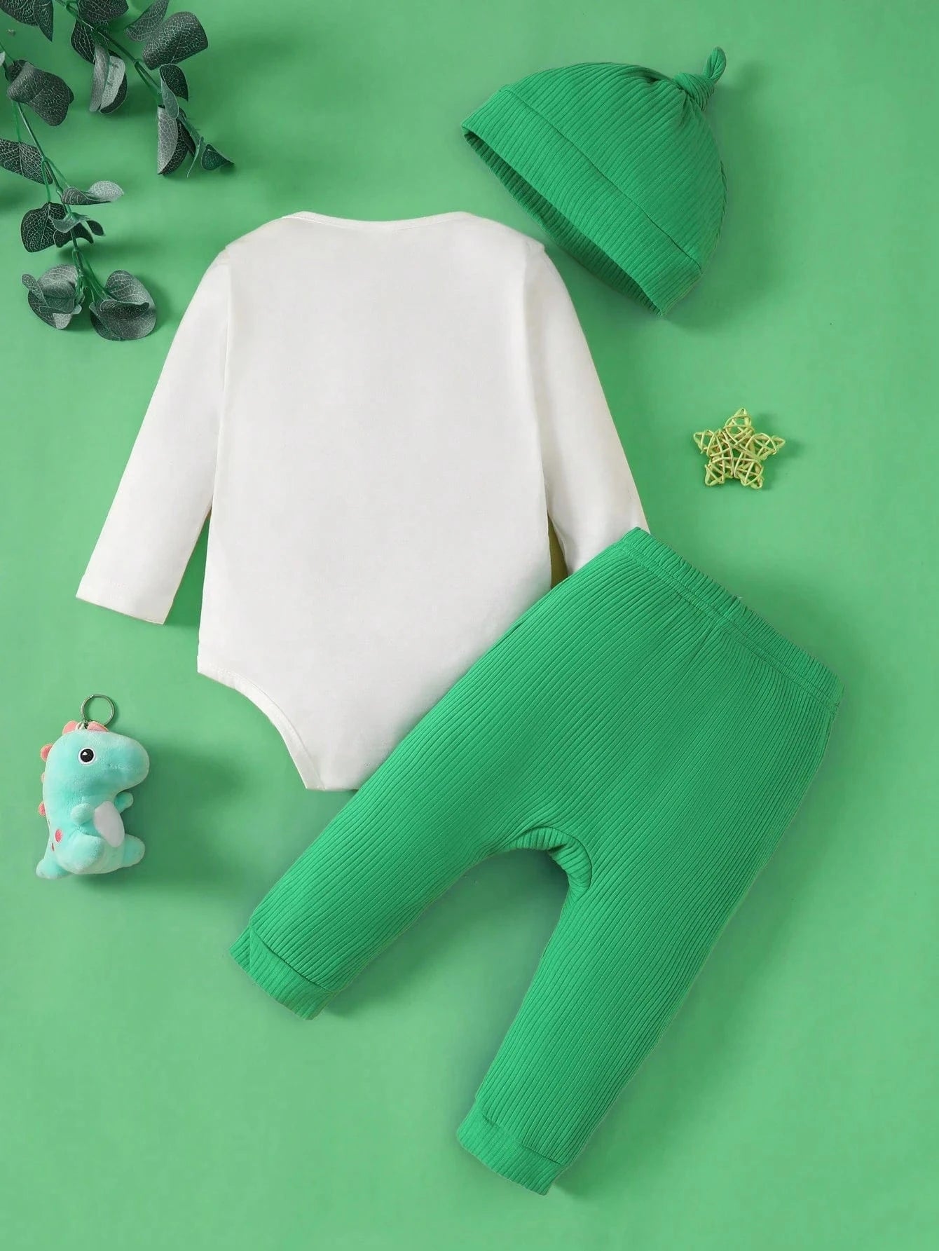 Adorable St. Patrick's Day Outfit for Babies: Dinosaur Romper, Pants & Hat Set
