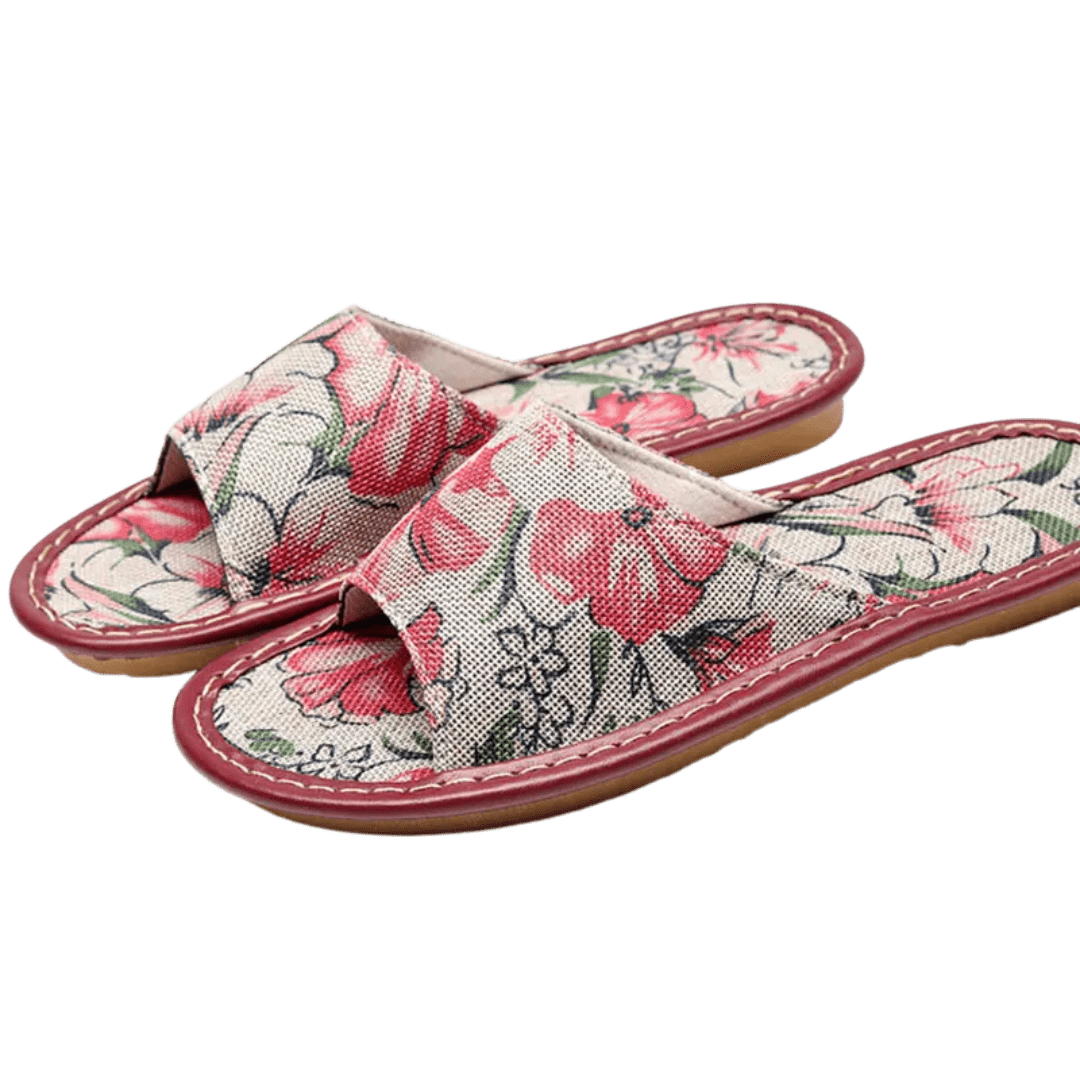 Ethnic Print Linen Slippers with Arch Support for Women