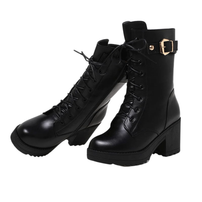 Snow Boots Women High-Heeled Leather