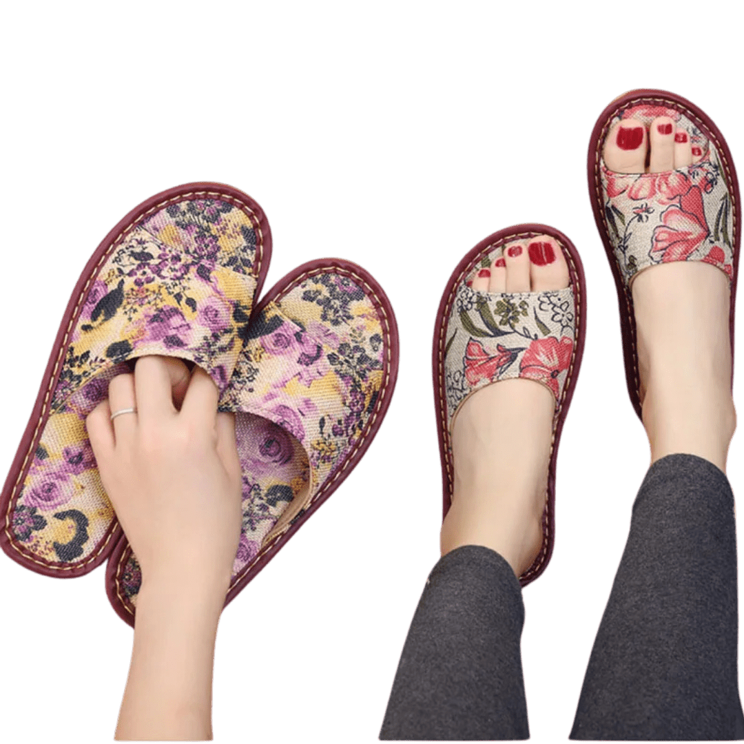 Ethnic Print Linen Slippers with Arch Support for Women