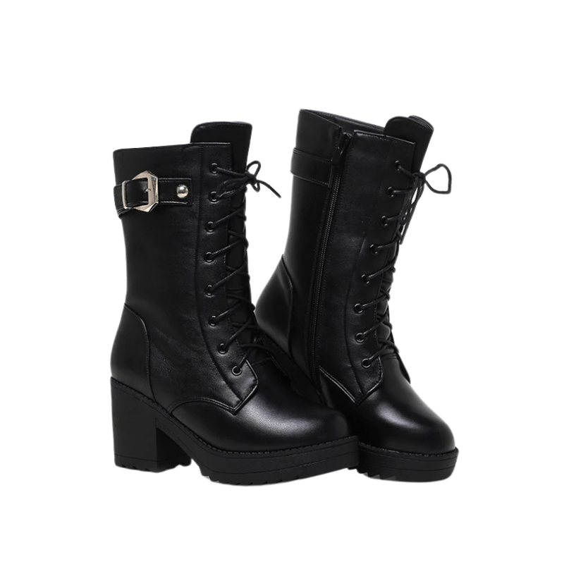 Snow Boots Women High-Heeled Leather