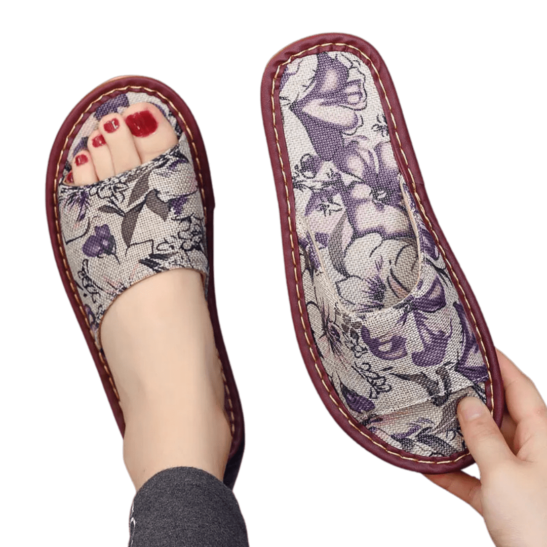 Ethnic Print Linen Slippers with Arch Support for Women