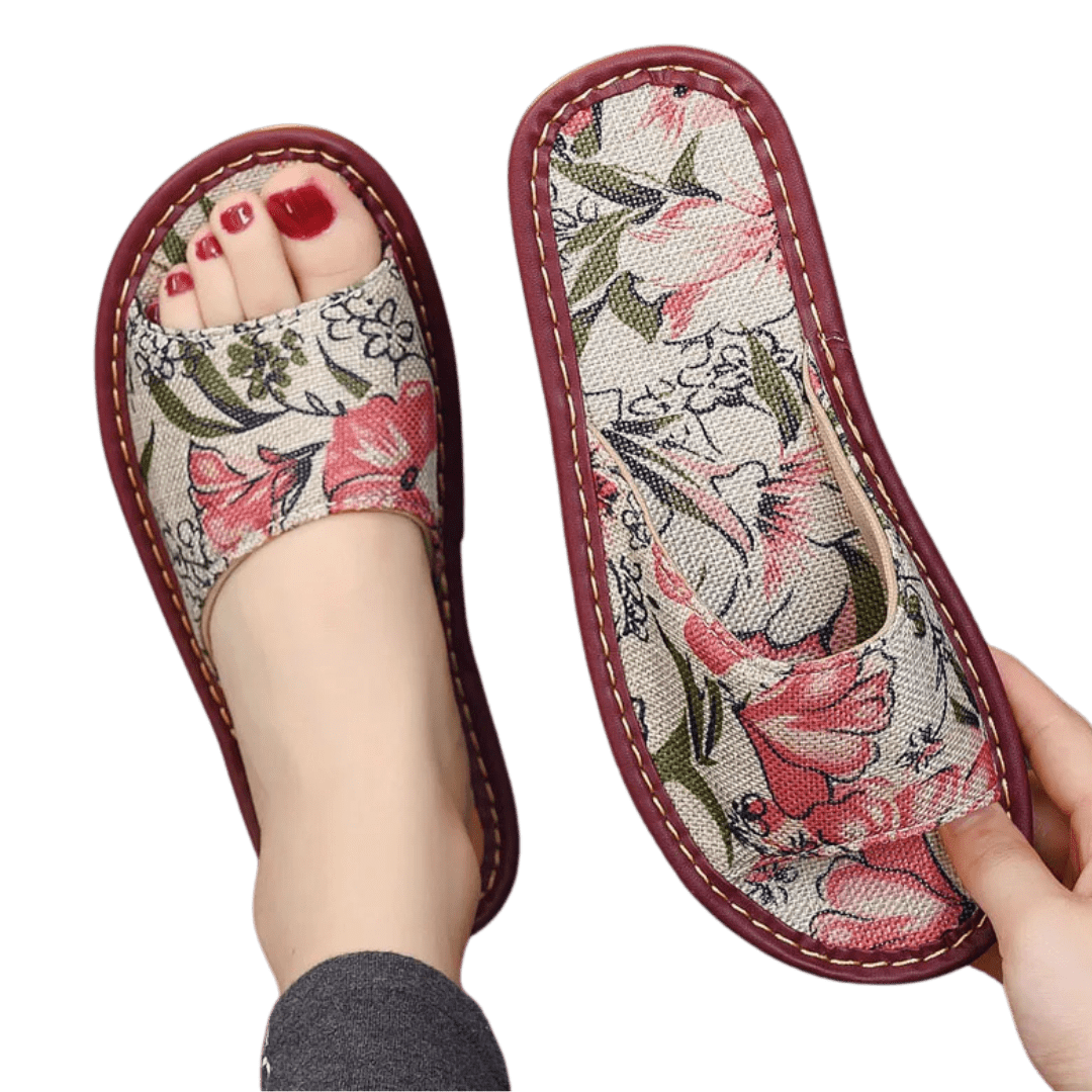 Ethnic Print Linen Slippers with Arch Support for Women