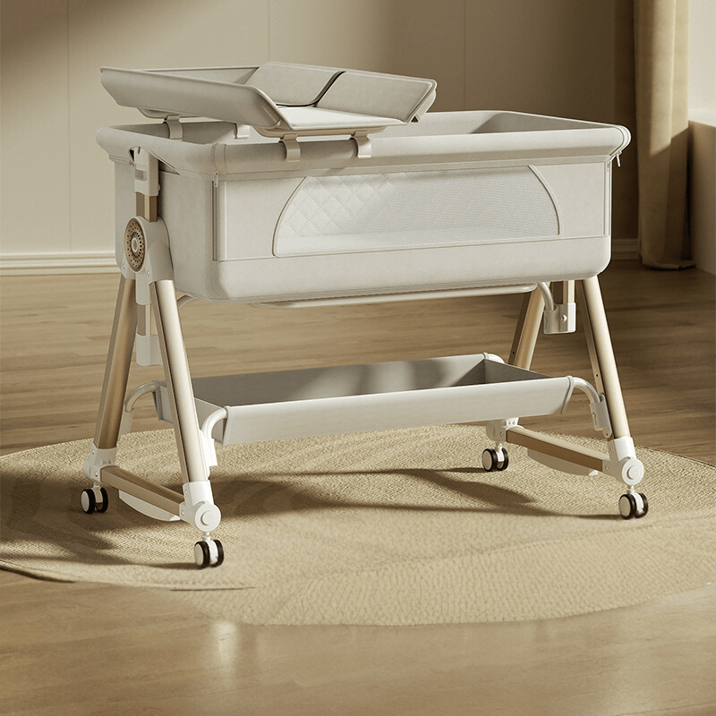 Portable Baby Bassinet with Nursing Table and Storage Features