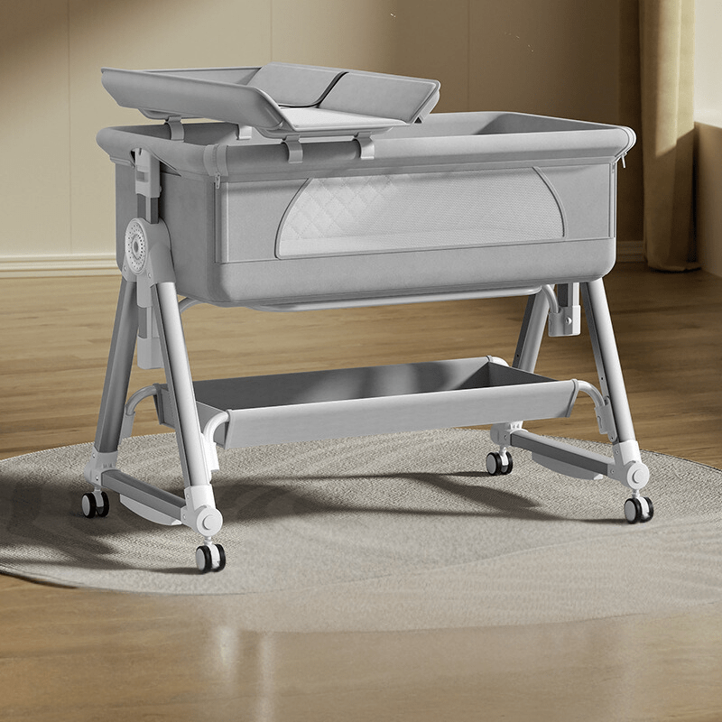 Portable Baby Bassinet with Nursing Table and Storage Features