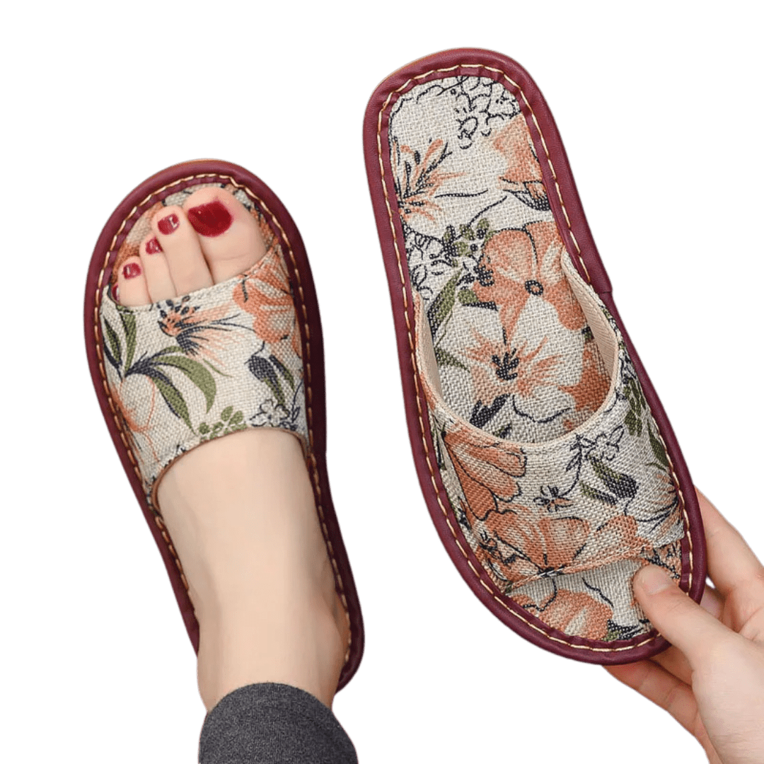 Ethnic Print Linen Slippers with Arch Support for Women