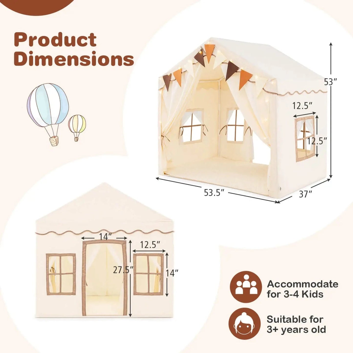 Kids Play Tents: Cozy Fun House with Lights & Pennants