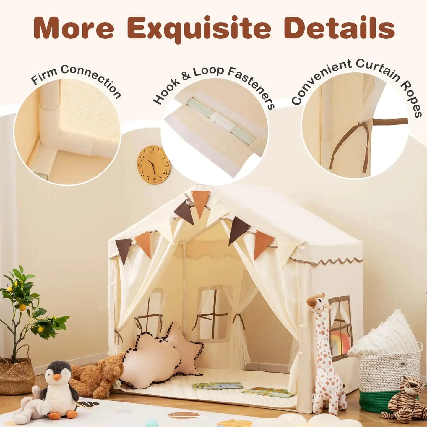 Kids Play Tents: Cozy Fun House with Lights & Pennants