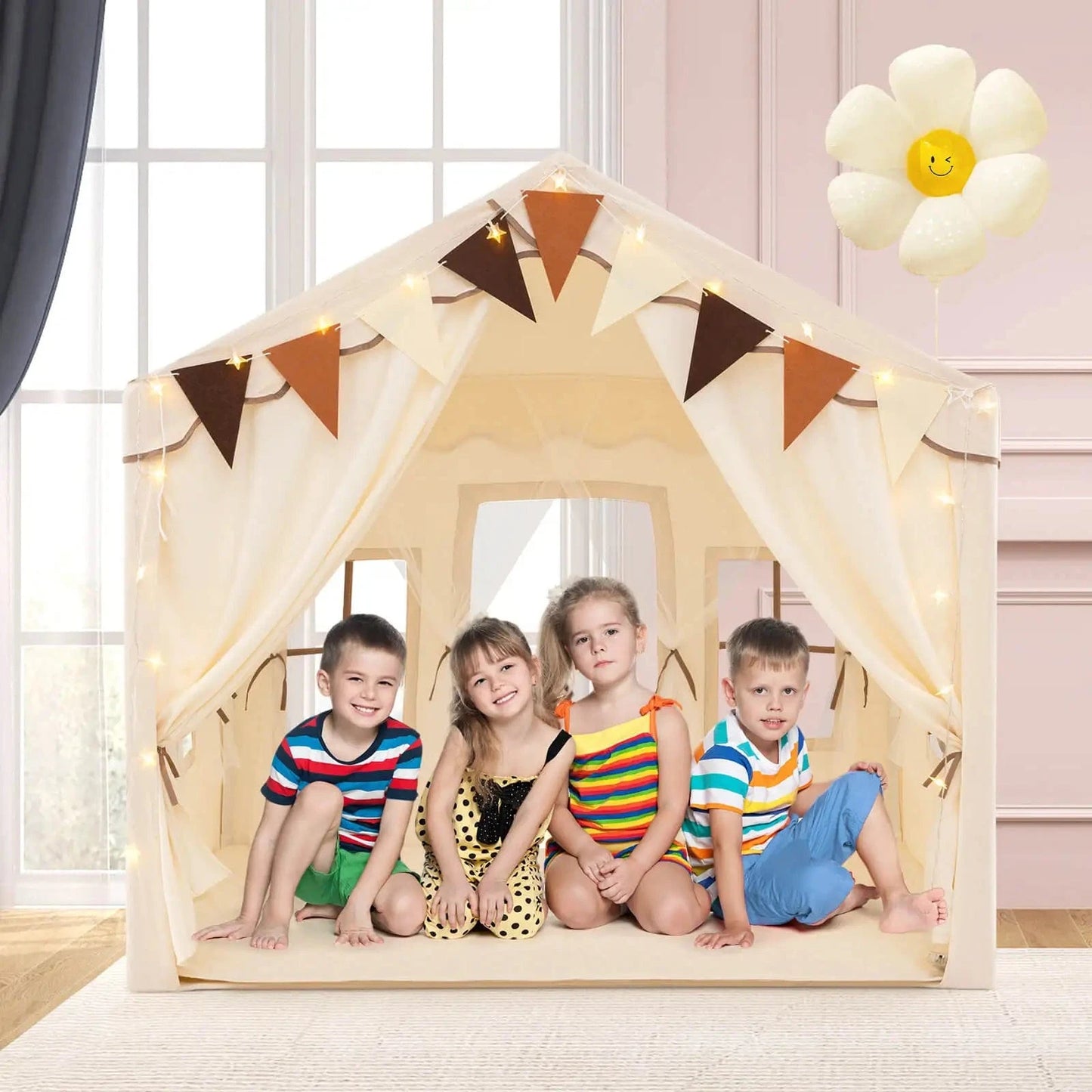 Kids Play Tents: Cozy Fun House with Lights & Pennants
