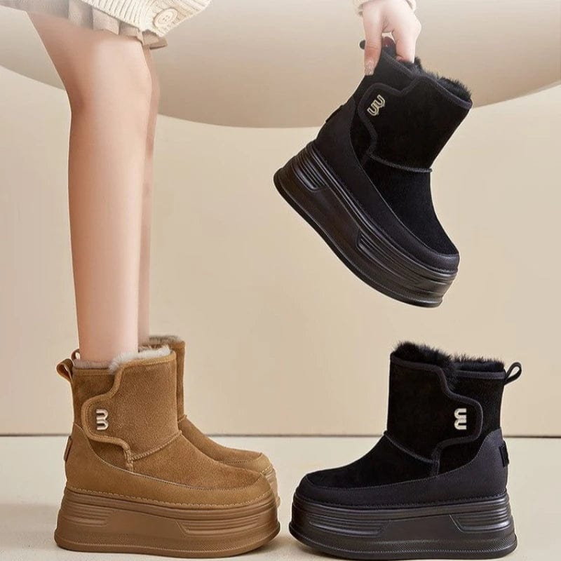 Snow Boots Women Suede Platform Wedge