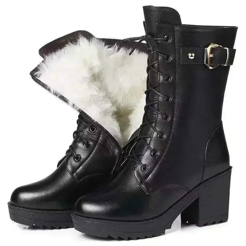 Snow Boots Women High-Heeled Leather