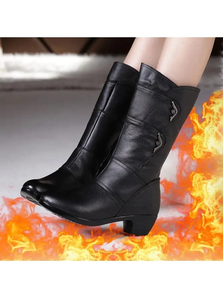 Snow Boots Women High-Heeled Leather