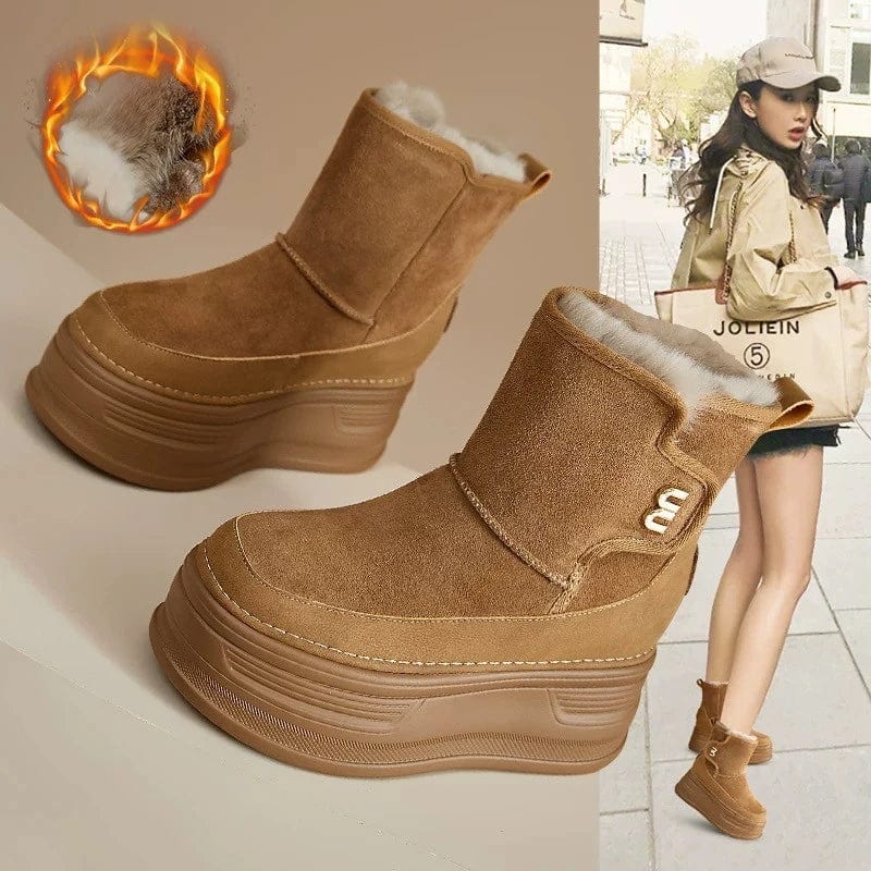 Snow Boots Women Suede Platform Wedge