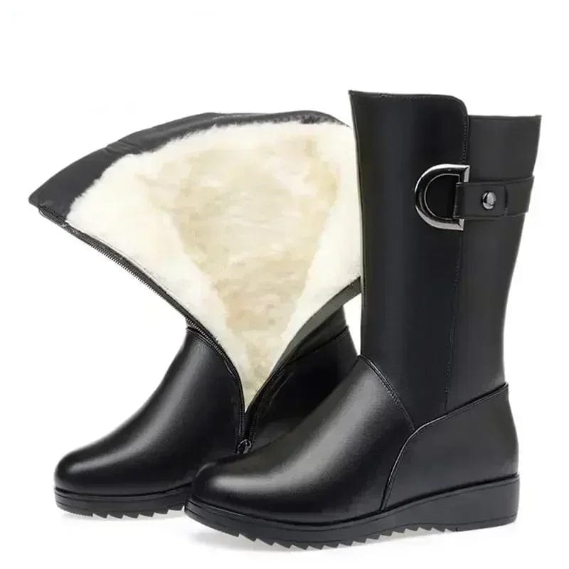 Snow Boots Women High-Heeled Leather
