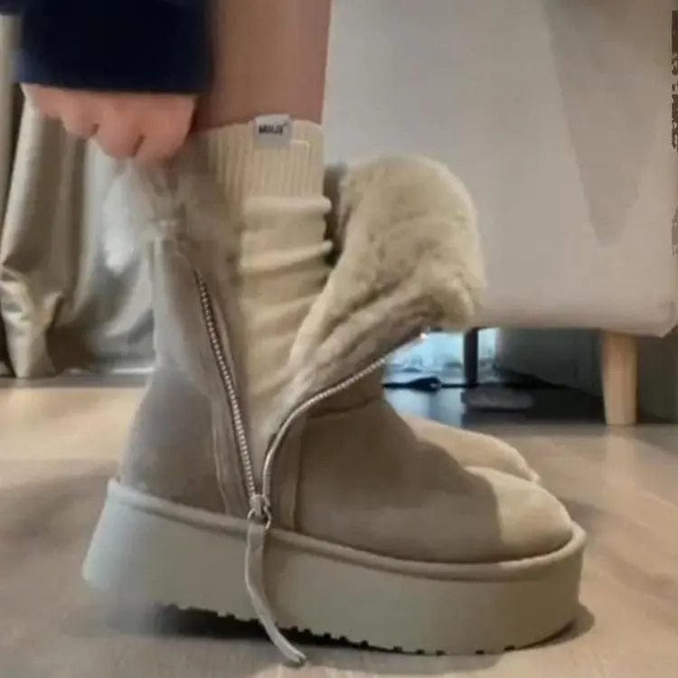 Snow Boots Women Fur-Lined Side Zipper